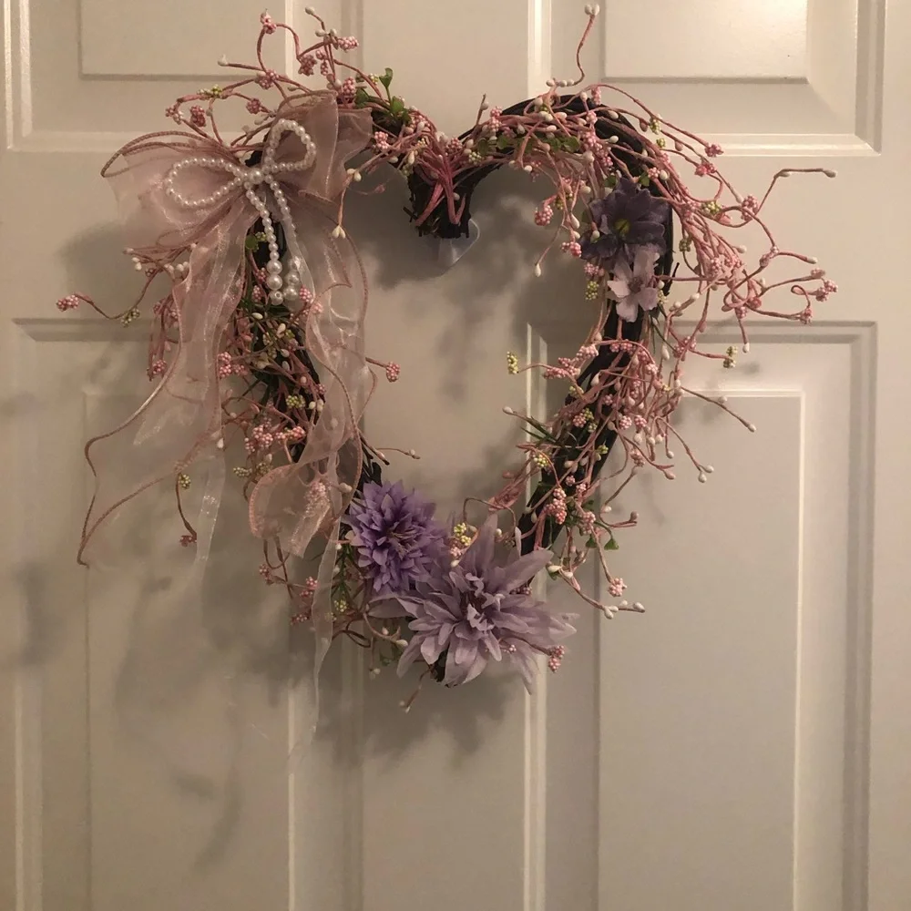 Floral Heart Wreath with Pink and Purple Accents